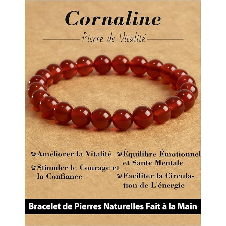 Bracelet Femme En Grenat Rouge - Perles Naturelles & Plaqué Or 18 Carats - Chaîne Ajustable - Fait Main - Cadeau élégant - 5