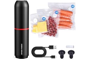 AIRMSEN Mini Machine Sous Vide Alimentaire Portable, Puissance d'Aspiration de 40 kPa avec 11 Sacs Sous Vide et 2 Bouchons de Vin, Idéal pour la Conservation des Aliments en Camping
