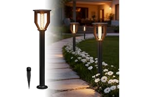 Alighting Solar Lamp Post Light for Garden, Waterproof Solar Post Lights with 2000mAh Battery, Dusk to Dawn Warm White 2200K Outdoor Light for Driveway, Gate, Fence & Patio, Vintage Black Design