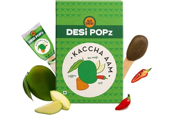 GO DESi Popz - Kaccha Aam Pop Raw Mango & Jaggery Candy Aam Candy Packet Lollipop Fruit Toffee Indian Snacks 40 Pieces 320 g