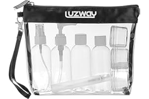 Beauty Case da Viaggio + 8 Bottiglie da viaggio (Max.100ml), LUZWAY Trousse Trasparente, Busta da Viaggio Trasparent, Set da Viaggio per Cosmetici, Kit da Aereo per Liquidi, Set da viaggio PVC Azzurro