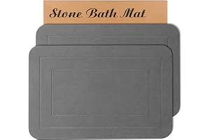 HUMIGA 2 Pack Stone Bath Mat, Diatomaceous Earth Shower Mat, Non-Slip Super Absorbent Quick Drying Bathroom Kitchen Floor Mat (Grey, 24x15)