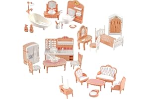 HAASIKI Puppenhaus Möbel Set, 4 Zimmer Kit 32 Stück Miniatur Puppenhaus Holzmöbel Zubehör, 1:12 Mini Puppenhaus Möbel Sets, Spielmöbel, Puppenhaus Zubehör Spielzeug für Jungen, Mädchen und Kleinkinder