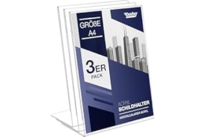 ‎DASHER PRODUCTS Dasher Products Schilderhalter mit abgeschrägter Rückwand, A4 Premium Portrait Werbetafel, Tisch Aufsteller, Rahmen im Staffelei-Stil, Plastik Broschürenhalter für Haus, Büro, Geschäft, Laden
