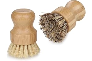 CUTEFLY 2 Pcs Brosse Vaisselle en Bambou, Brosse à Vaisselle Eco-Responsable, Brosse a Champignon de Nettoyage pour Évier de Cuisine, Salle de Bain, Brosse Vaisselle Domestique avec Poils Durs et Doux