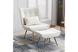 ‎WAHSON OFFICE CHAIRS Wahson Sessel Samt Relaxsessel Loungesessel Ohrensessel Polsterstuhl mit Hocker Fernsehsessel Lesesessel für Schlafzimmer/Wohnzimmer (Beige)