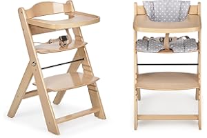 ms Trona para bebé de Madera Full de - Evolutiva- Silla Alta, Ergonómica, Regulable, Segura, Madera/Gris