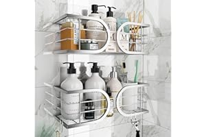 Adurei Mensola Doccia Adesiva Portaoggetti Doccia con Ganci 304 Acciaio Inox Resistente alla Ruggine per Shampoo, Spugne, Rasoi 2 Pack(Argento)
