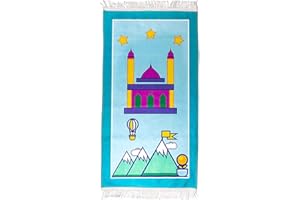 Windplusya Kids Prayer Mat Rug Muslim, Cartoon Tassel Prayer Mat, Islamic Muslim Praying Rug | Janamaz | Sajadah | Salah, Ramadan Eid Gift for Boys/Girls. (Blue stars)