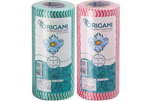 Origami Non-Woven Reusable & Washable Kitchen Towel Wipes (80 Wipes Per Roll, Total 160 Sheets)