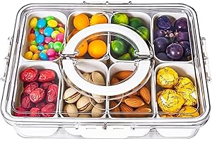 SIVAOPA 1 Pack Snackle Box, Divided Snack Tray with Lid and Handle, Tray 8 Removable Compartment Box, Reusable Snack Boxes for, Spices, Candy, Fruits, Nuts, Chips and Dip
