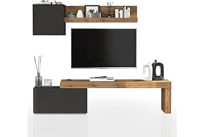 WHOUS Parete Attrezzata CHRONOS per Soggiorno, Mobile Tv Regolabile, Cubo con 1 Anta e Mensola per Salotto in Legno, 180/260x40 cm, Antracite Opaco e Rovere