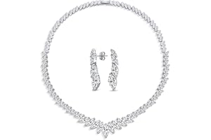 BLING JEWELRY Ensemble De Bijoux De Mariée Art Deco Vintage Estate Style Cubic Zirconia Marquise Leaf Teardrop Aaa Cz Déclaration Décolleté Choker Collier & Lustre Dangle Clip Sur Ou Boucles D’Oreilles Percées