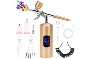 BriSunshine Kit Aerógrafo Inalámbrico 38PSI Ajustable con Compresor, Recargable, Pantalla LCD, Manguera Extensión, Ideal para Peinado, Nail Art, Decoración Pasteles, Maquillaje, Pintura Modelado