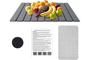 ARCPNRT Tapetes de Piedra para Secado de Platos, 40x30cm Tapete de Secado de Platos de Tierra de Diatomeas, Bandeja de Tierra de Diatomeas, Tapete de Baño Plegable de Piedra con de Lija y Almohadilla de Malla