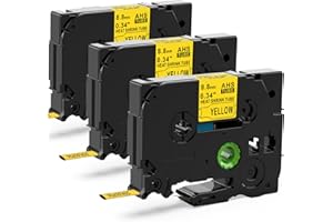 3x MarkField HSe-621 Cinta Tubo Termorretráctil HS HSe621 8.8mm Heat Shrink Tube Cintas de etiquetas Negro sobre Amarillo Compatible con Brother P-touch PT-E100 E110 E300/VP E550W H300