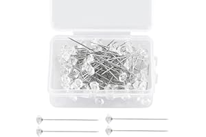 EUGENEKELLY 100 Pièces épingles à tête Diamant Transparent avec boîte de Rangement，Épingles à Coudre pour Hijab pour Fleurs, Bouquet, décoration de Mariage