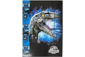 Theonoi Caja para niños, caja de coleccionista, carpeta para carteras, carpeta con goma elástica y solapas interiores DIN A4 para niños y niñas (Dino Jurassic Dinosaurier)