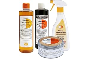 Renuwell Möbel Öl 500 ml + Regenerator 500 ml + Wachs 500 ml + Schenllpflege 500 ml Spar-Set