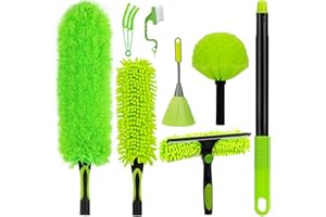 CALBEAU 15Foot High Reach Dusters for Cleaning with 7.8 FT Extension Pole, Microfiber Feather Duster Kit Used for Cleaning Ceiling Fan, Window, Sofa, Cobweb Duster and Window Squeegee