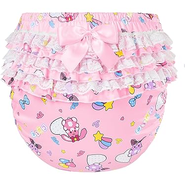 Littleforbig Wasbare Herbruikbare Waterdichte Ruches Kant Boog Mooi in Roze Satijn Over Volwassen Luier Cover L