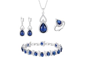 Clearine Jewellery Set for Women Brides Silver/Gold/Rose Gold Plated Teardrop Cubic Zirconia Necklace Open Adjustable Ring Earrings Bracelet for Wedding/Anniversary/Mothers Day/Xmas/Birthday