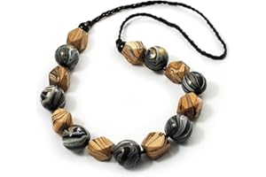 Avalaya Chunky Wood Bead Cotton Cord Necklace (Light Brown & Black) - 68cm Length