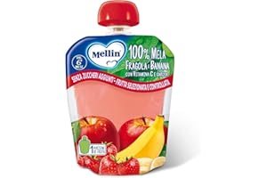 DANONE IT DF DONAZIONE A BANCO ALIMENTARE - Mellin Pouch Merenda 100% Mela, Fragola e Banana con Vitamina C e Carota - 6 Confezioni da 90 Gr