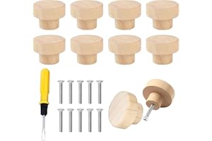 MECCTUCK 10 Stück Möbelknopf Holz, Holz Tür Schubladengriffe, Schrankknöpfe mit Schrauben und Schraubendreher, 33 x 25mm Runde Holzknöpfe für Möbel,Küche,Griffe Kommode,Schublade,Schuhkasten,Schranktüren