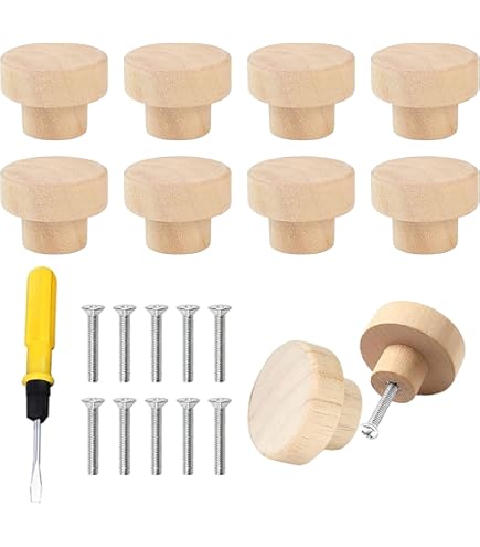 EMNIMQ 12 stuks houten meubelknoppen met schroeven, ronde houten kastknoppen en handgrepen voor kasten, ladekast, deur, babykast, dressoir, meubels