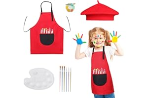Funhoo Artista per bambini Set Accessori per costumi Cappello a berretto Grembiule pennello disegno tavolozza colori e spilla per Pittura d'arte Giorno della carriera Festa Ragazzi Ragazze