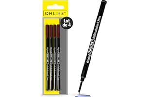 Online 4x Recharge de roller compatible avec Faber-Castell, Senator, Schneider | Couleur Noire indélébile | épaisseur de trait moyenne (0,7 mm) I Mine de rechange pour stylo roller