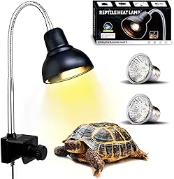 PewinGo Tortoise Heat Lamp, Heat Spot Lamp for Aquarium Reptile with 2 UVA UVB Basking Spot Bulbs and 360° Swivel Clamp for Tortoise, Snake, Lizard, etc., Orange Light