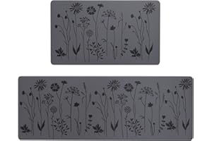 ‎RLAVBL RLAVBL 2er Set praktische Küchenteppiche - Bequeme und rutschfeste PVC-Küchenmatten für Komfort und Sicherheit in Küche, Spüle und Wäscheraum, waschbare Küchenläufer, 43x120cm+43x75cm (Grauschwarz)