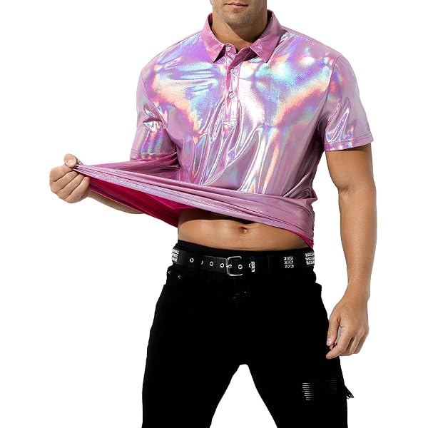 T-shirt Homme à Paillettes - Manches Courtes, Coupe Slim, Style Hipster - Pour Boîte De Nuit, Soirée - 7