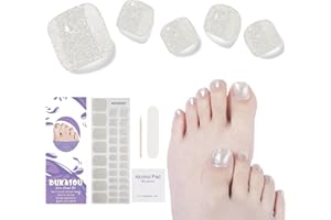 DUKASOU Tiras de gel semicurado para pies, 32 pegatinas para esmalte de pies, pegatinas de uñas de gel, de esmalte de uñas de larga duración para mujeres y niñas (Olas brillantes)