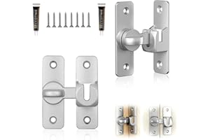 LERANXIN Verrou Porte Coulissante, 2 Paires Loquet Porte Interieure, Argent Loquet-Porte 90/180 Degrés, Alliage D'aluminium Verrouillage-Porte, avec Vis et Adhésif, pour Chambre et Salle de Bain
