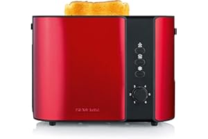 SEVERIN Grille-pain automatique 800 W, Toaster compact 2 fentes jusqu'à 2 tranches, Grille-pain électrique avec réglage du degré de brunissage & fonction décongélation, rouge/noir, AT 2217