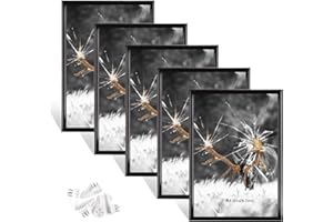 Dmyifan 5er Bilderrahmen DIN A4 Schwarz Set, Fotorahmen mit Plexiglas, Rahmen zum Stellen und Hängen für Fotos, Portraits | Picture Frame