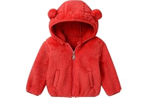 Naiyafly Baby Toddler Boys Girls Fleece Jacket with Hood Zip Up Cute Bear Coats for Infant Boys Girls Kids Fall Winter Warm Jacket with Ear Newborn Solid Color Outwear for 1-5T