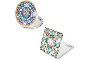 Hyakoz 2 Stücke Taschenspiegel Quadratischer Tragbarer Spiegel Mandala Diamond Painting Reise Spiegel Compact Mirrors Eckiger Taschenspiegel Tragbarer, Geschenke für Mädchen(Runde, Quadratische)