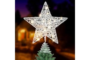AHYDFSR Baumspitze Stern Silber, Spitze Für Weihnachtsbaum Stern, mit 10 LED, beleuchtete Christbaumspitze, Mini Deko Weihnachten für Weihnachtsbaum Deko
