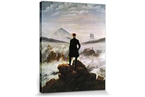 1art1 Caspar David Friedrich Póster Impresión En Lienzo El Caminante sobre El Mar De Nubes, 1818 Cuadro En Bastidor De Camilla De Madera | Mural XXL | Imagen 50x40 cm
