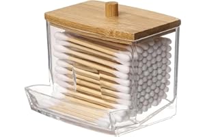 HshDUti Cotton Pad, Cotton Buds Holder Dispenser for Cotton Ball, Swab, Pads, Floss - 10 oz Clear Plastic Apothecary Jar Bathroom Canister Storage Organization, Vanity Makeup Organizer Clear