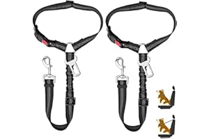 BOOSHMall Cintura Sicurezza Cani Auto, 2 Pezzi Cintura Sicurezza Cani per Poggiatesta Auto, 2 in 1 Multifunzione Cintura Sicurezza Cani, con Striscia Riflettente e Ammortizzazione Elastica