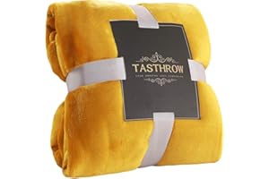 TASTHROW Coperta Vellutata in Pile, Morbida Coperta Plaid Divano Coperta Per Letto in Microfibra per Divano, Letto, Viaggi (230x270cm, Giallo)