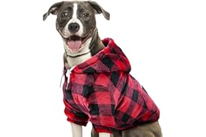 Eyein Hundehoodie für kleine mittlere und große Hunde, Warmer Flanell Hunde Kapuzenpulli mit Taschen und Leine Portal, Weiche Hundebekleidung für Frühling Herbst Winter (Rot-Schwarz Kariert, XXL)