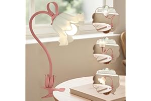 WLHONG Vintage Blume Tischlampe,Leselampe Bett,Vintage LED klemmlampe bett,3 Farbmodi,Leselampe kinder mit 360° Flexibel Schwanenhal,Geeignet für Schlafzimmer,Wohnzimmer,Büro,Wohnkultur(Rosa)