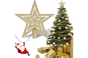 KUAOWT Adorno Estrella Arbol Navidad, Oro Purpurina Decoración de Estrella Navidad para la Punta del Árbol, Estrella de Árbol de Navidad Adornos para Árbol de Navidad para Decoración de Fiesta en Casa(19 cm)