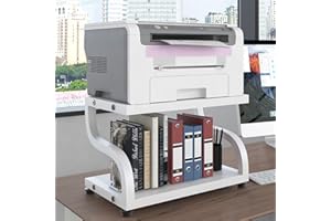 PUNCIA Supporto per Stampante da Tavoloa 2 Livelli 44x28x30CM Porta Stampante Tavolo da Lavoro Antiscivolo per Organizer da Tavolo,Vassoio a due Livelli per Forno a Microonde Bianco